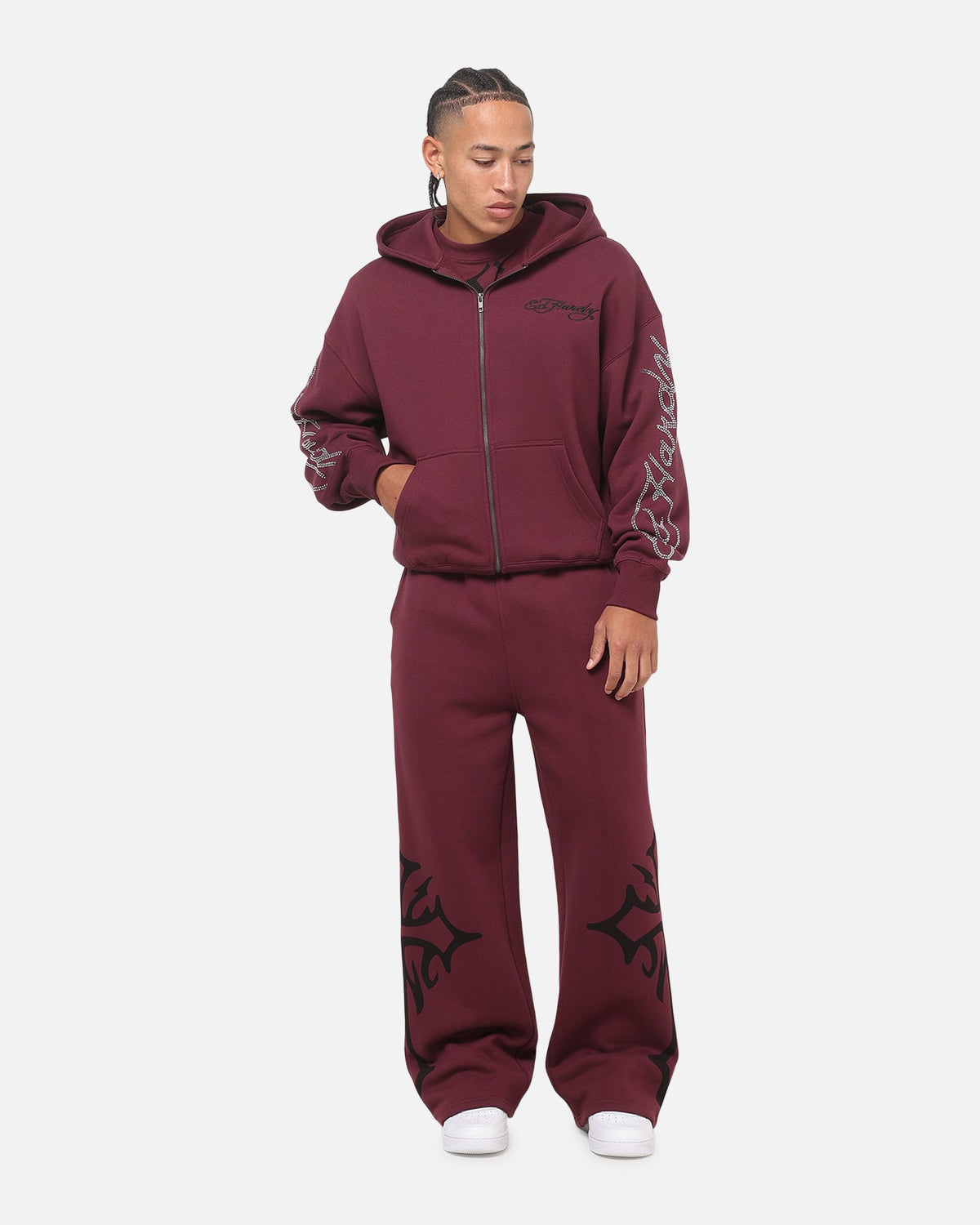 Ed Hardy Trinity Rhinestone Zip Hoodie Plum
