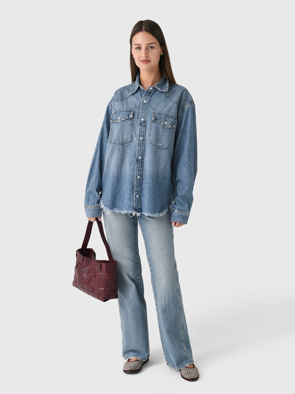 Re/Done Women's Distressed Western Shirt