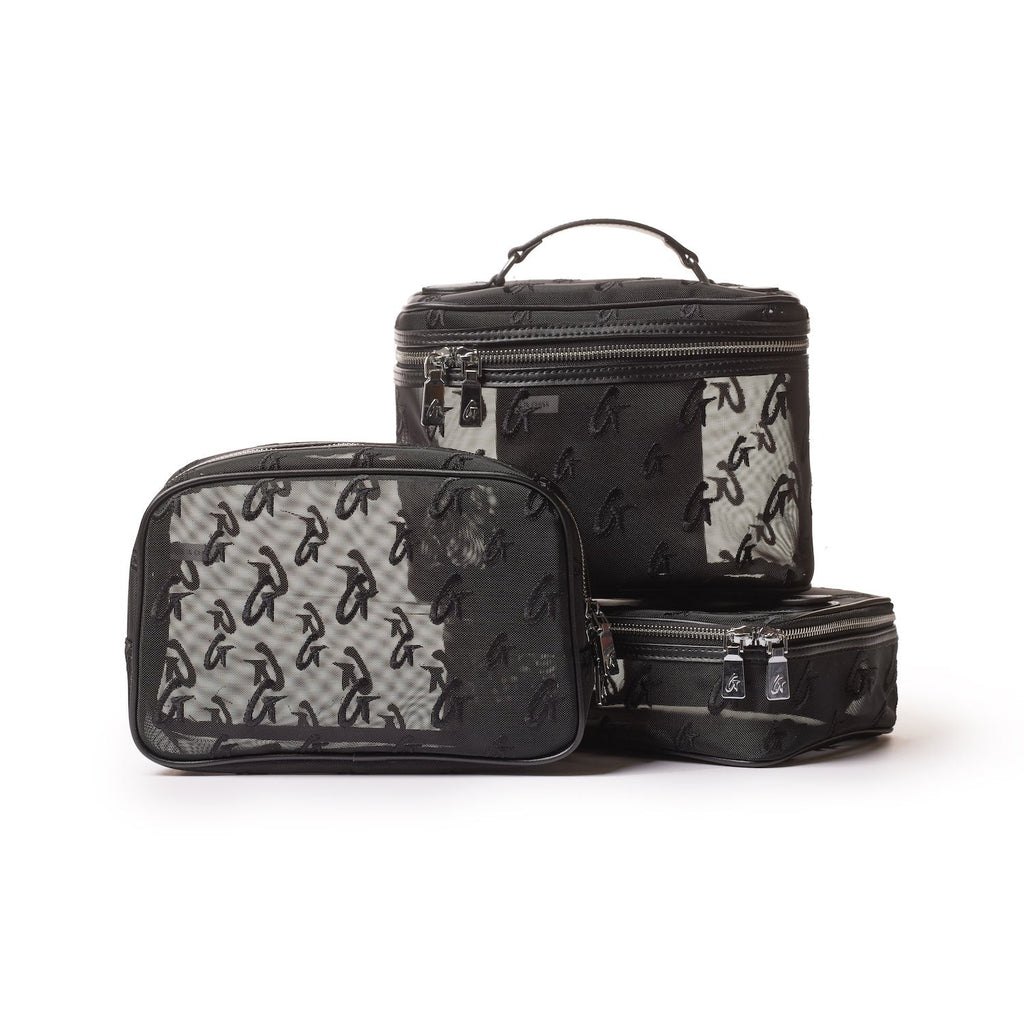 SMALL MESH MONOGRAM TOILETRY BAG - BLACK