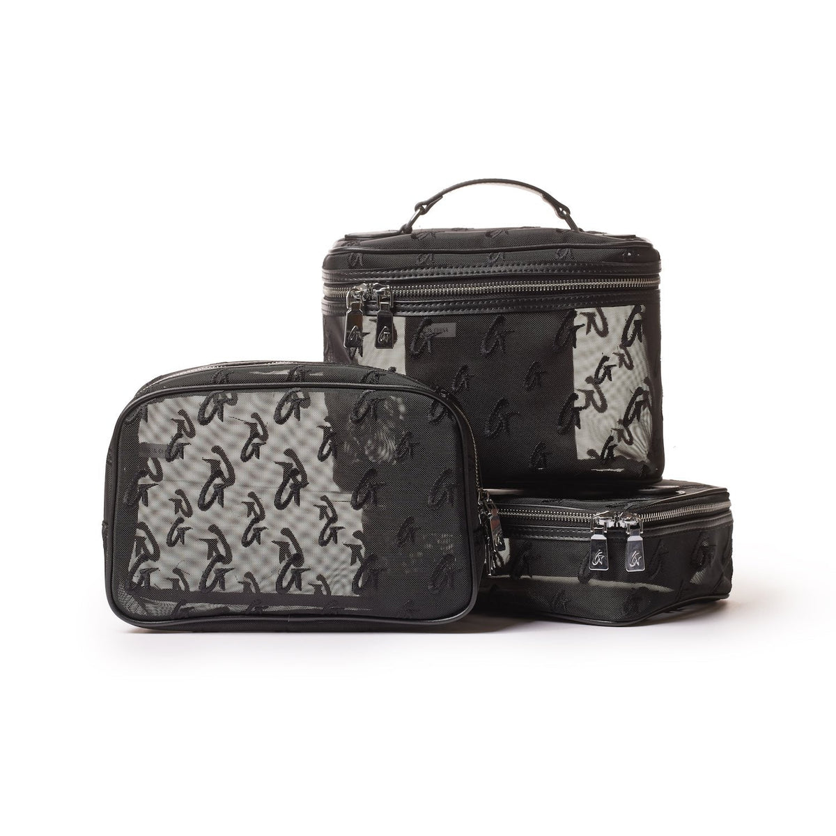 SMALL MESH MONOGRAM TOILETRY BAG - BLACK