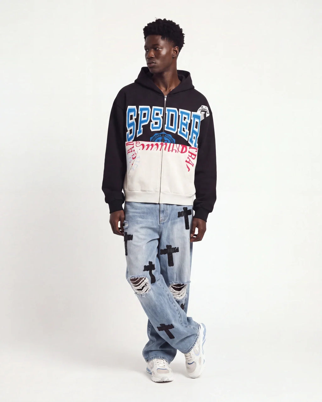 Sp5der Campers Field Zip Up Hoodie Onyx