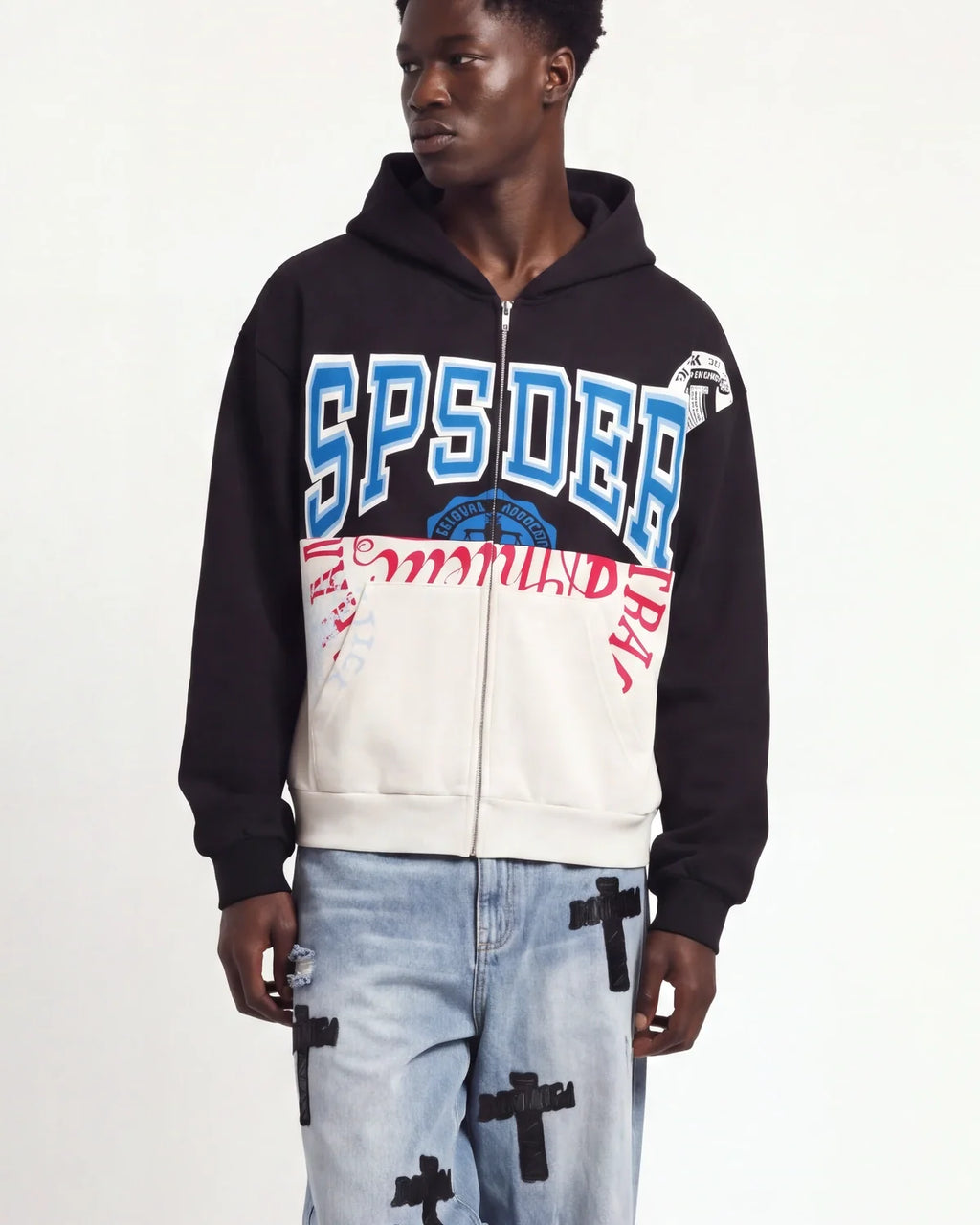 Sp5der Campers Field Zip Up Hoodie Onyx