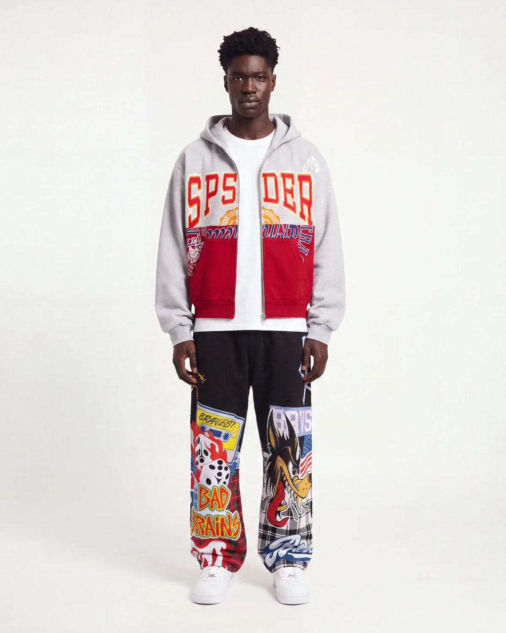 Sp5der Campers Field Zip Up Hoodie Heather Grey