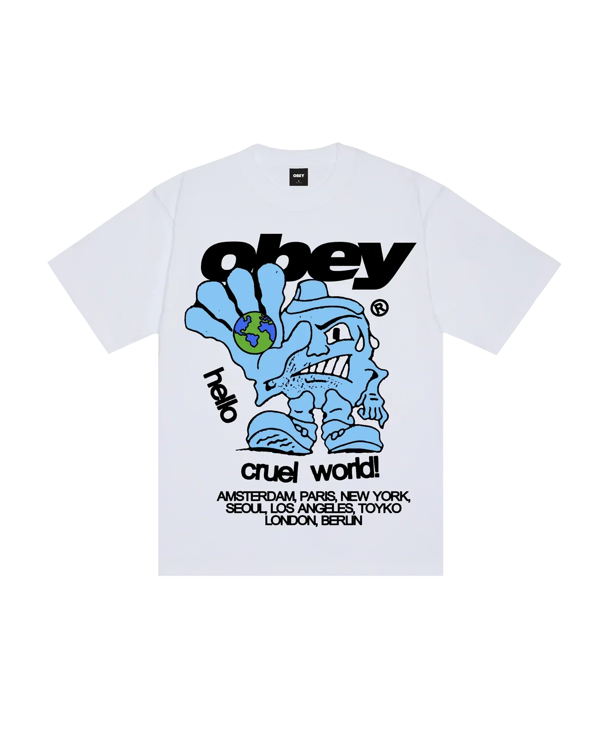 OBEY HELLO CRUEL WORLD TEE WHITE