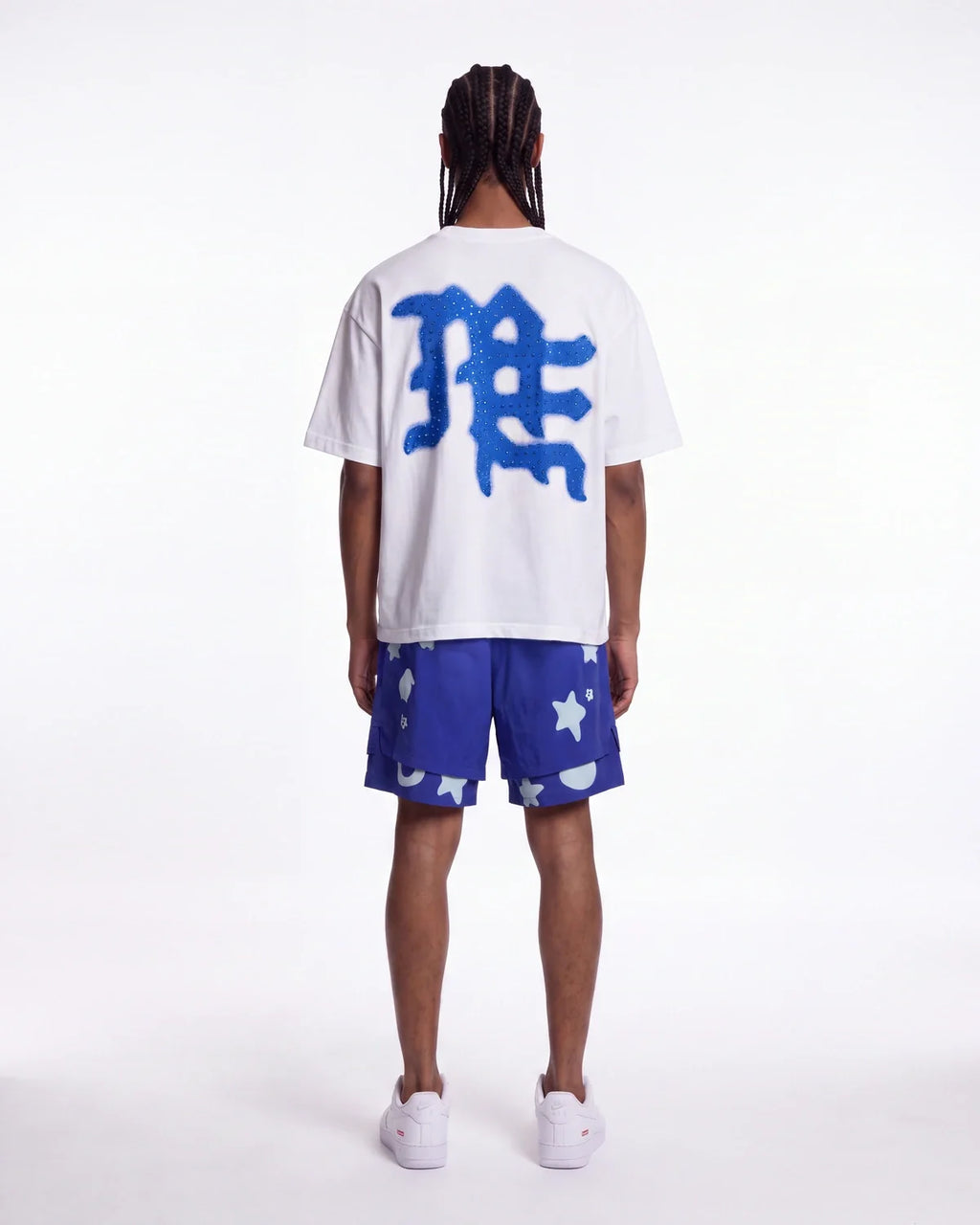 Mixed Emotions End Rhinestone Tee White/Blue