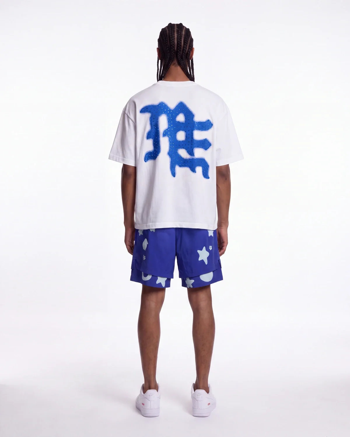 Mixed Emotions End Rhinestone Tee White/Blue