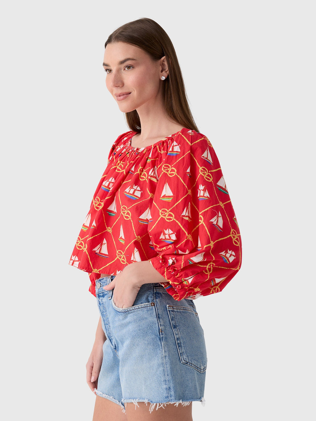 Coniglio Palm Beach Women's Cropped Shirred Half-Placket Blouse