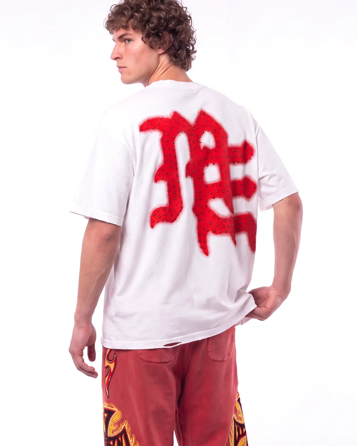 Mixed Emotions End Rhinestone Tee White/Red