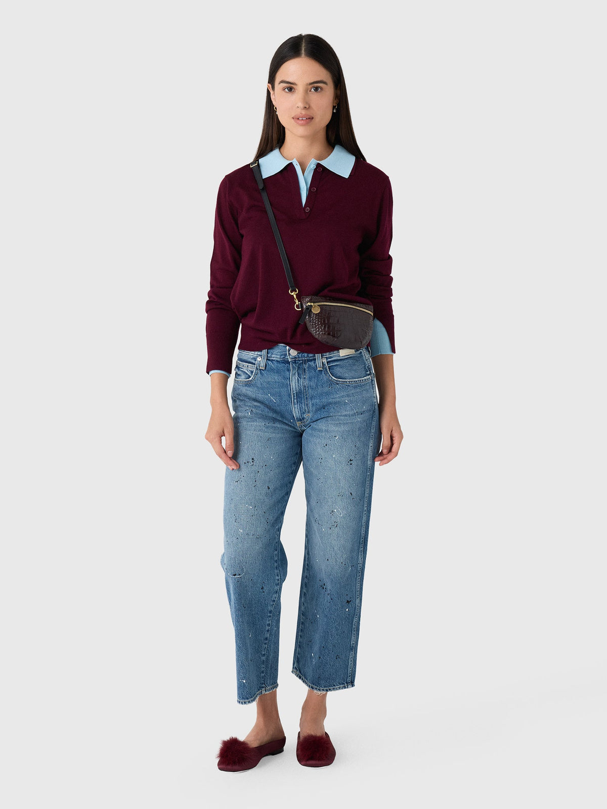 White & Warren Women's Superfine Merino Layered Polo Sweater