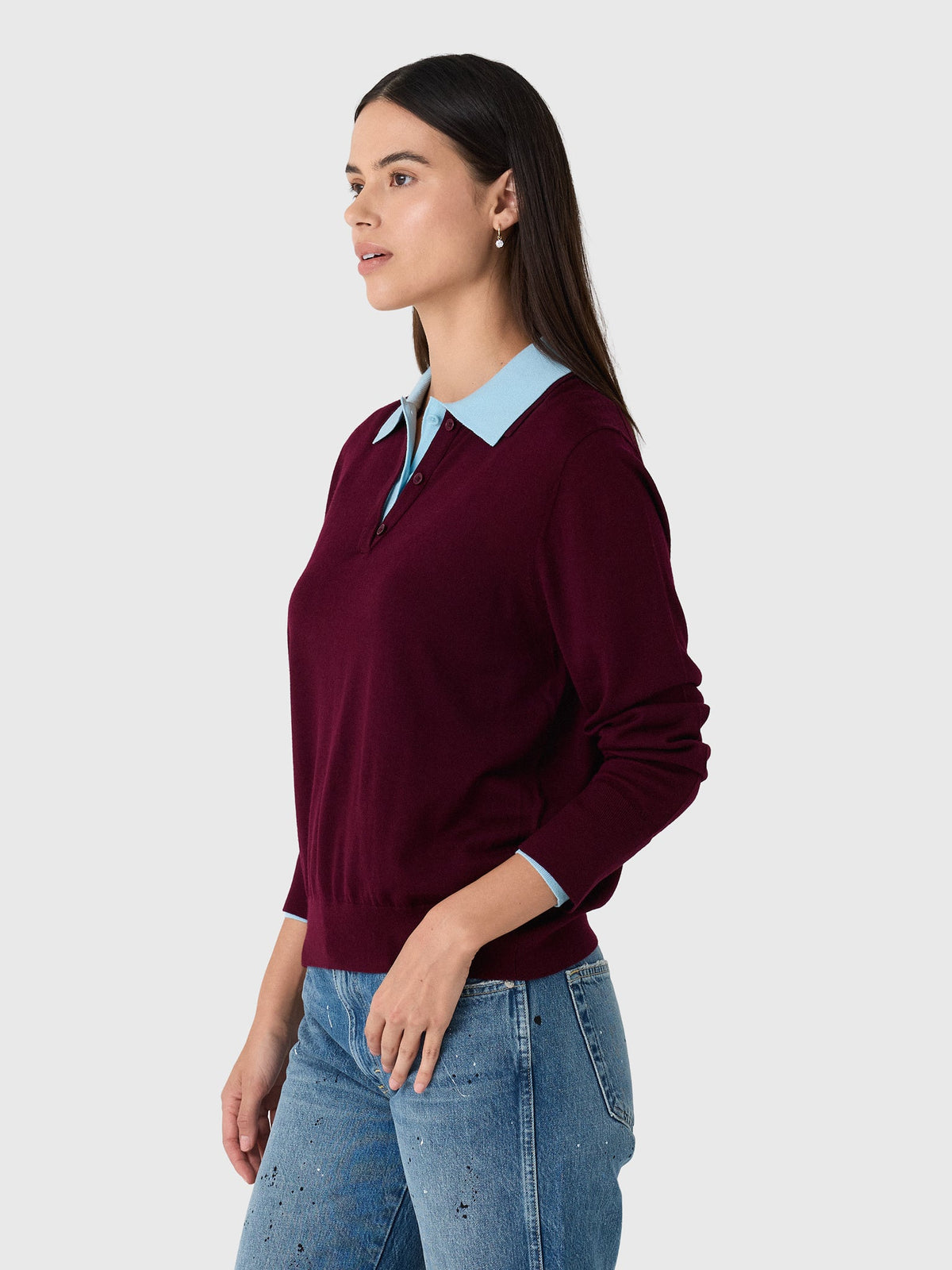 White & Warren Women's Superfine Merino Layered Polo Sweater