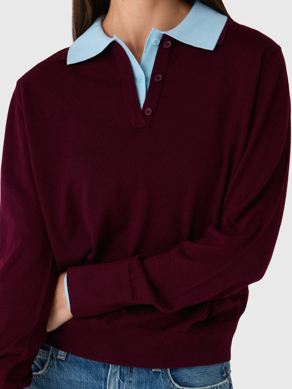 White & Warren Women's Superfine Merino Layered Polo Sweater