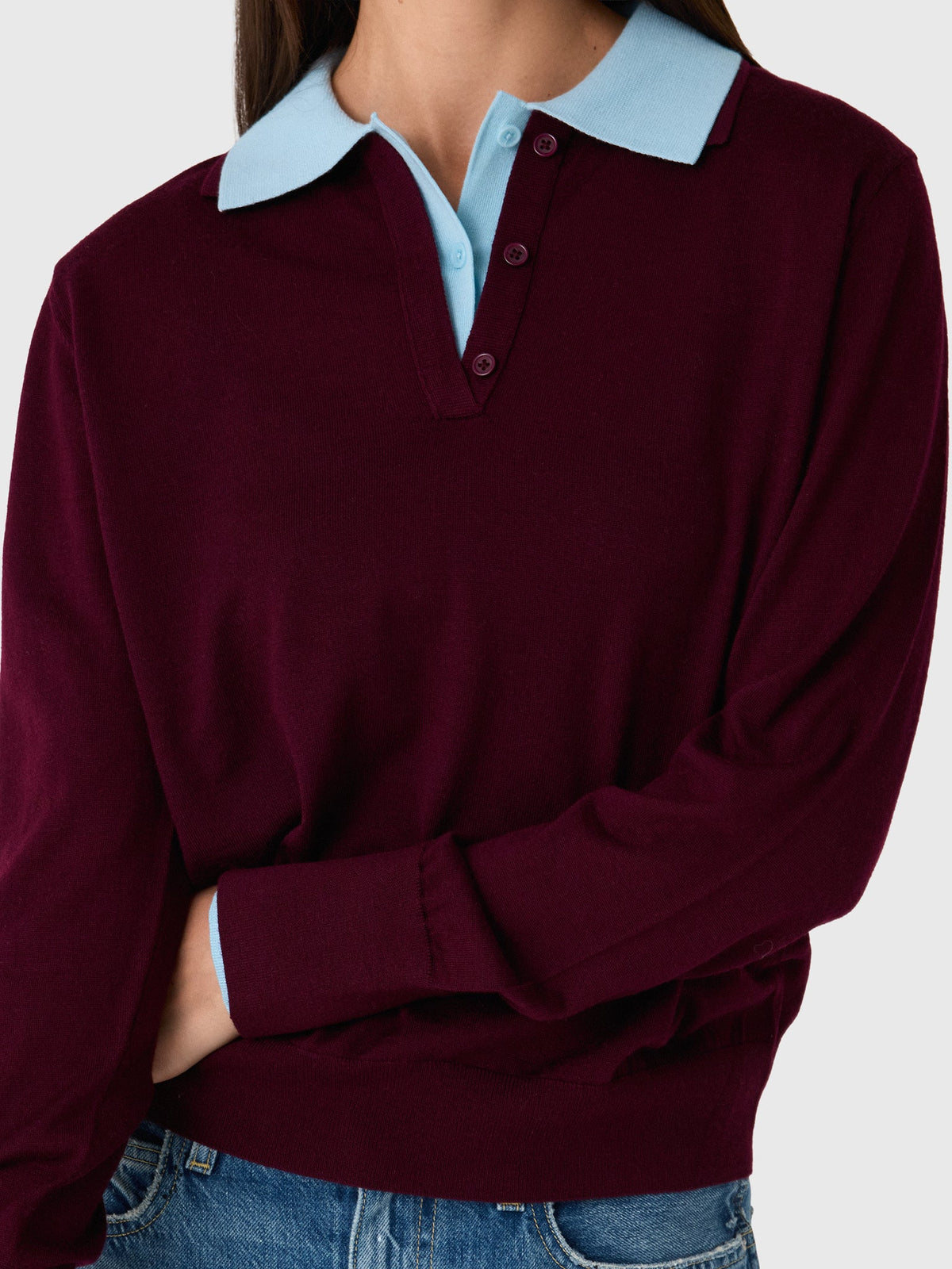 White & Warren Women's Superfine Merino Layered Polo Sweater