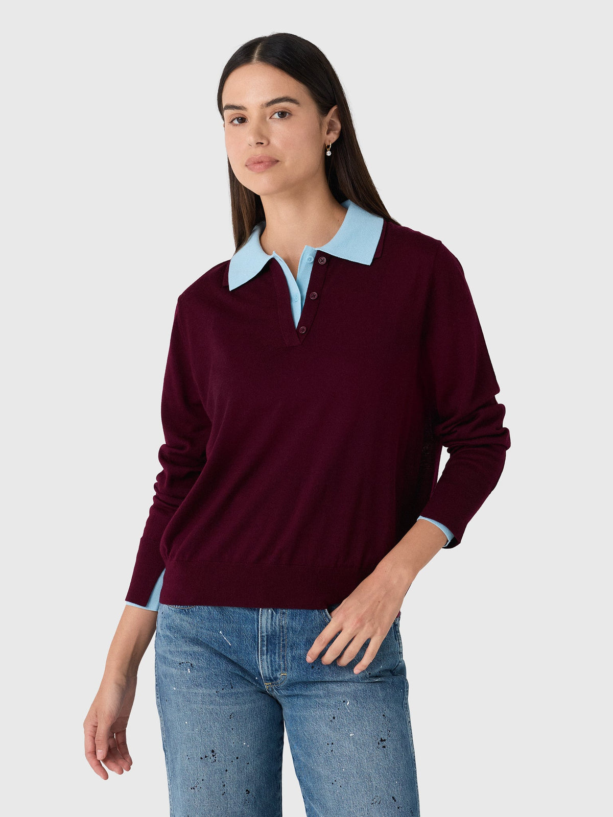 White & Warren Women's Superfine Merino Layered Polo Sweater