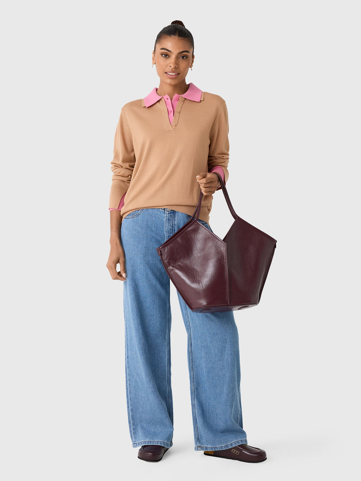White & Warren Women's Superfine Merino Layered Polo Sweater