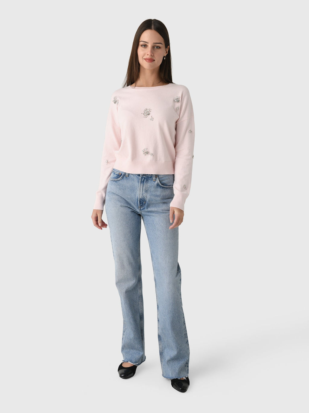 MVG Women's Rhinestone Crewneck Sweater