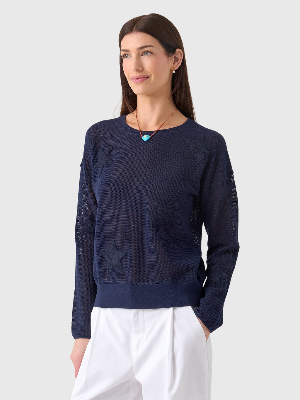 MVG Women's Mesh Star Crewneck Sweater