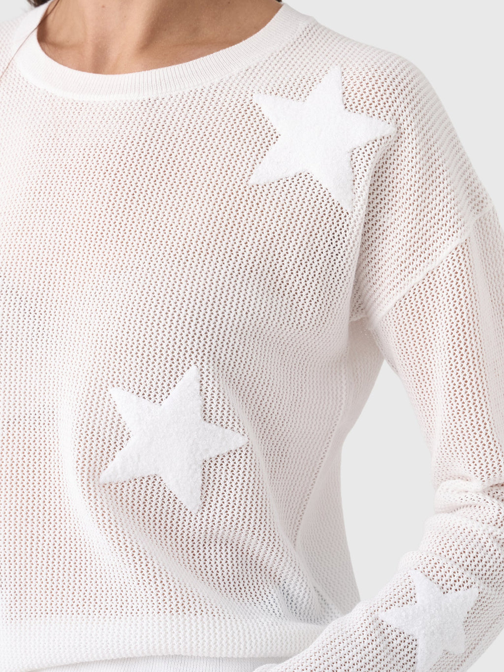 MVG Women's Mesh Star Crewneck Sweater