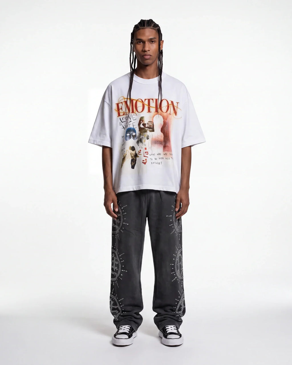 Mixed Emotions Eclipse Rhinestone Sweatpants Acid Wash Grey