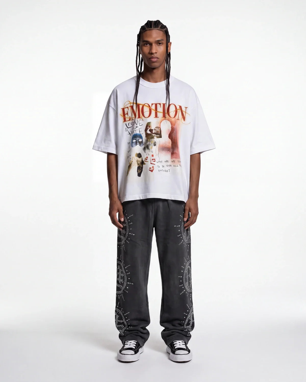 Mixed Emotions Eclipse Rhinestone Sweatpants Acid Wash Grey