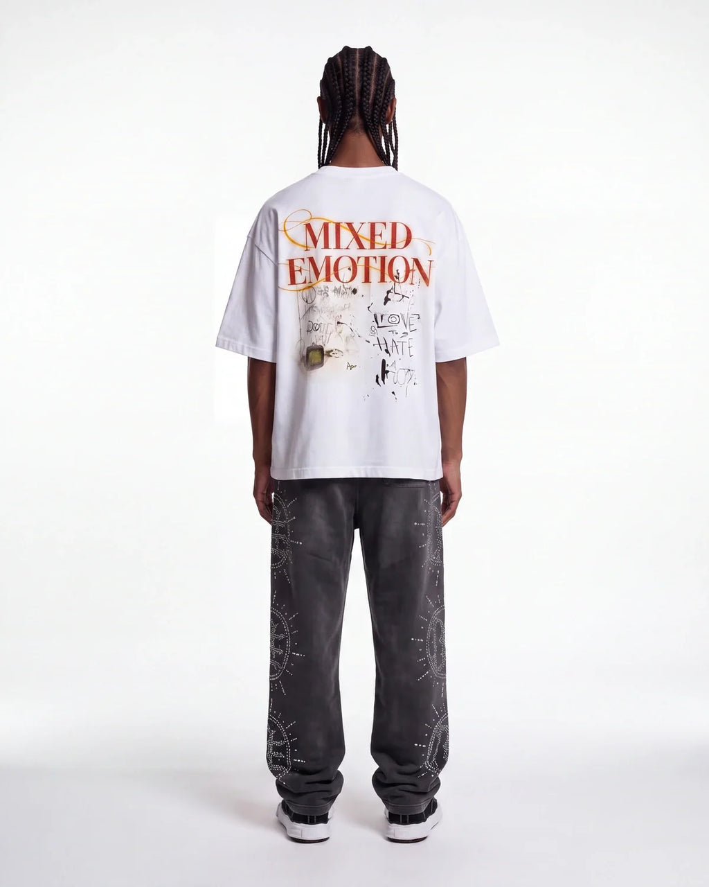 Mixed Emotions Eclipse Rhinestone Sweatpants Acid Wash Grey