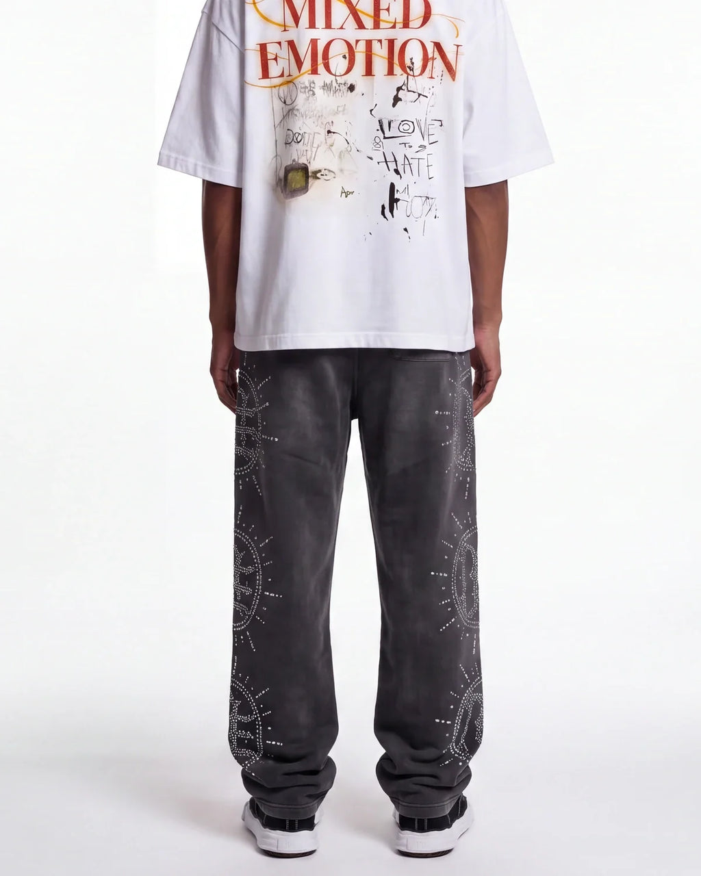 Mixed Emotions Eclipse Rhinestone Sweatpants Acid Wash Grey