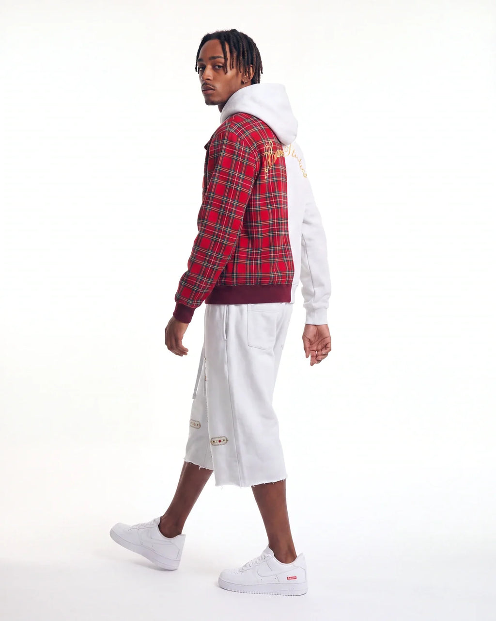 Bravest Studios Half Plaid Zip Up Hoodie Grey