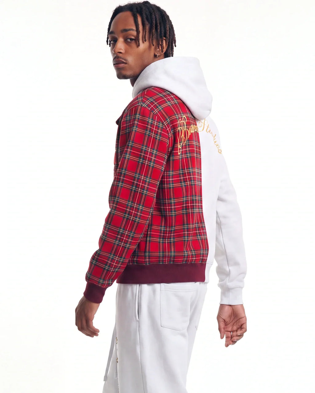 Bravest Studios Half Plaid Zip Up Hoodie Grey