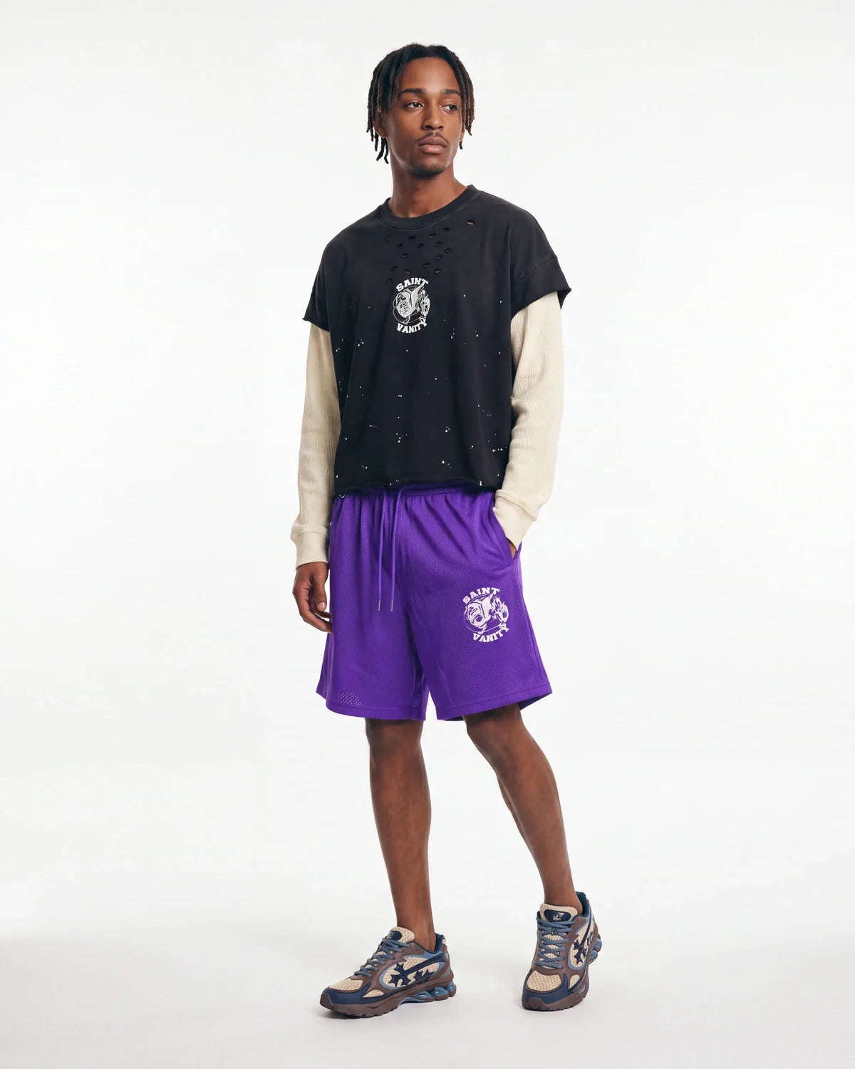 Saint Vanity Mesh Shorts Purple