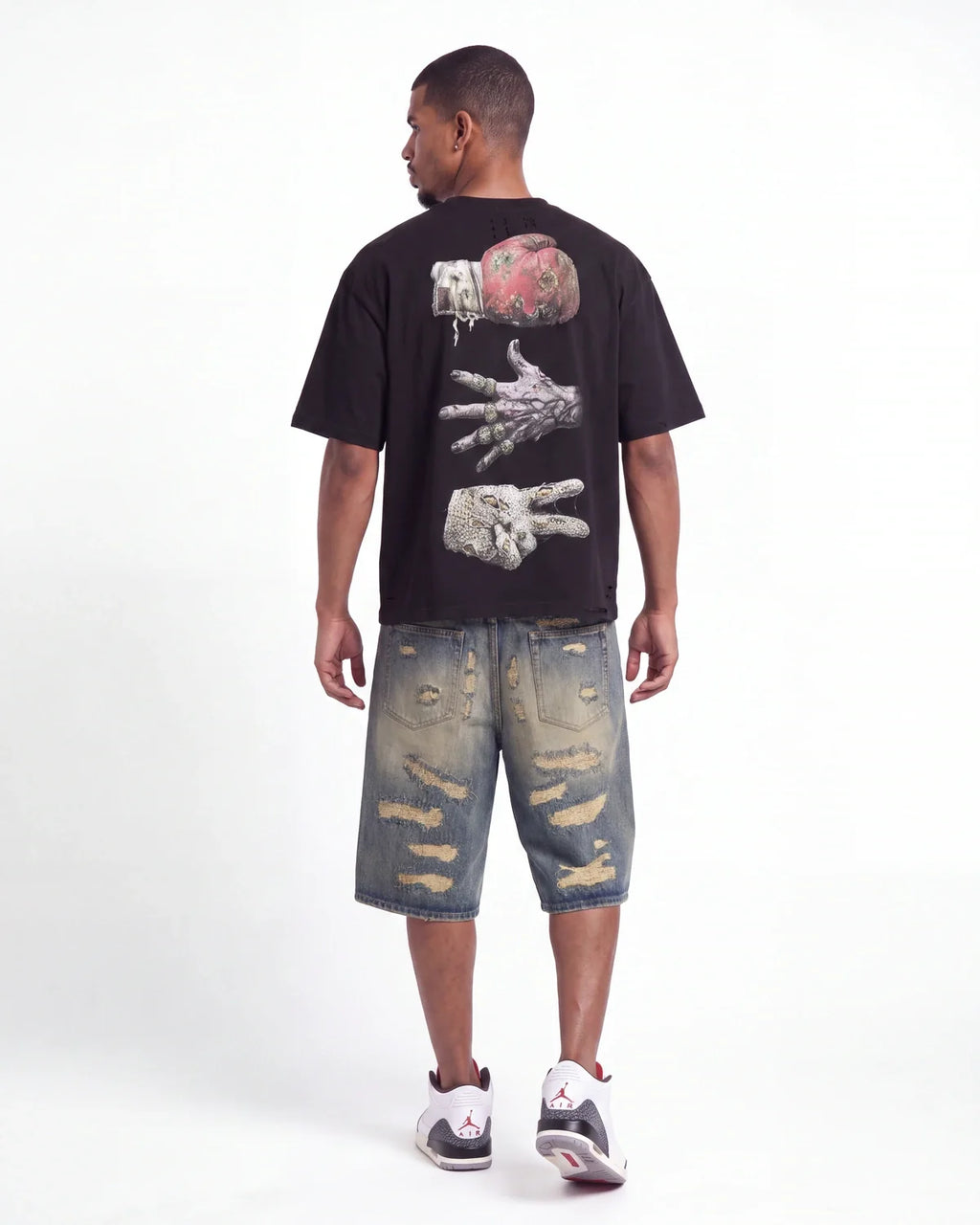 Lost Shdws Distressed Denim Shorts Blue/Black