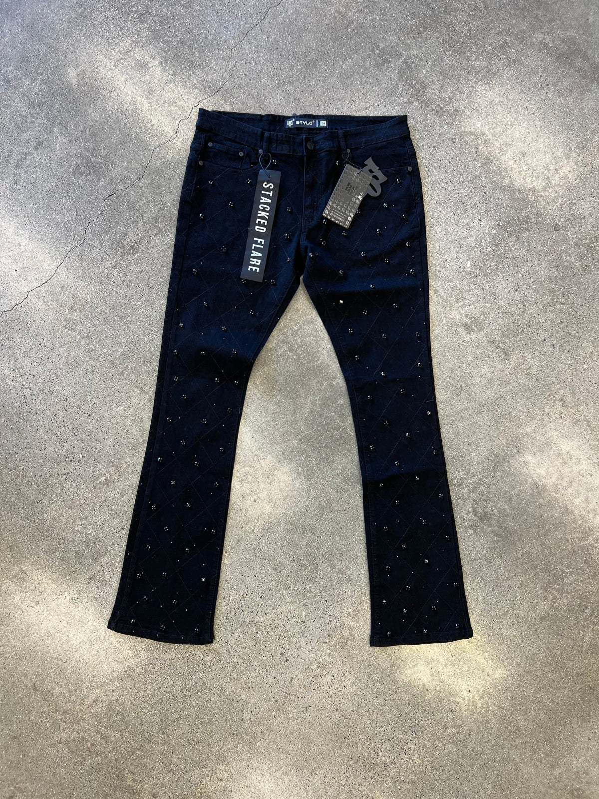STYLO DIAMOND STUDDED DENIM  BLACK