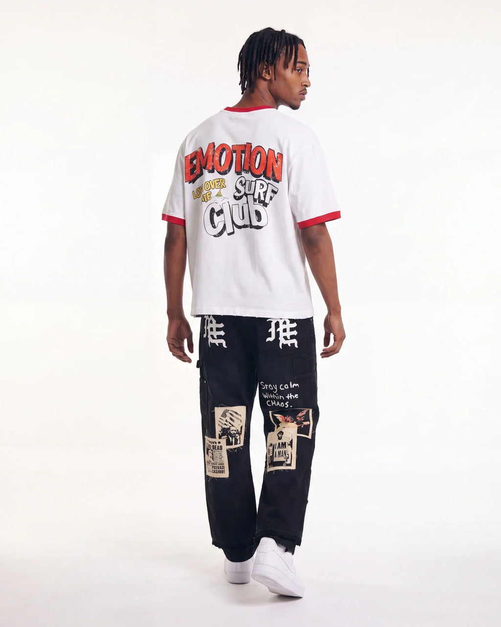 Mixed Emotions Newspaper Carpenter Pants Black