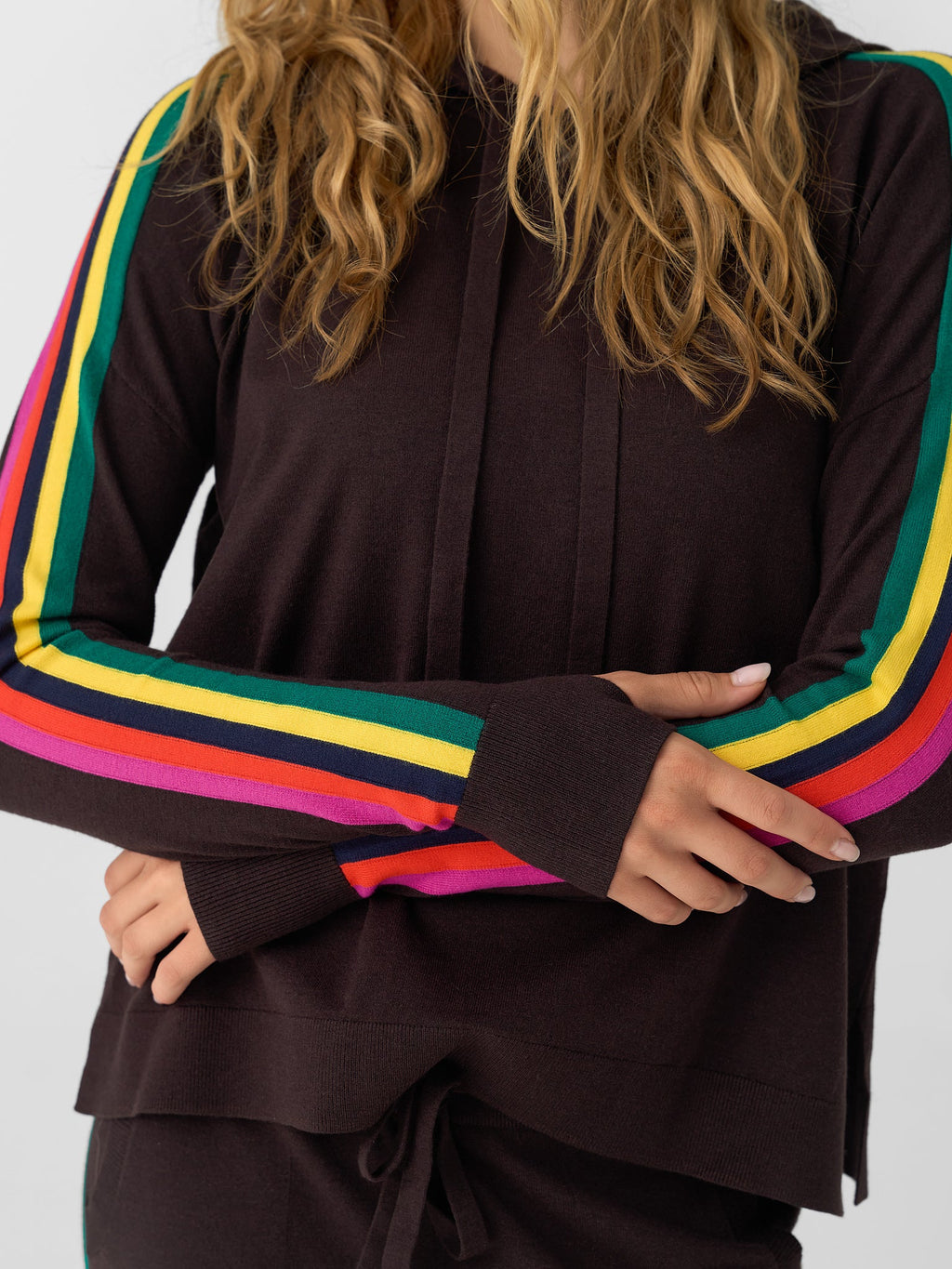 Eche Women's Solid Striped Hoodie