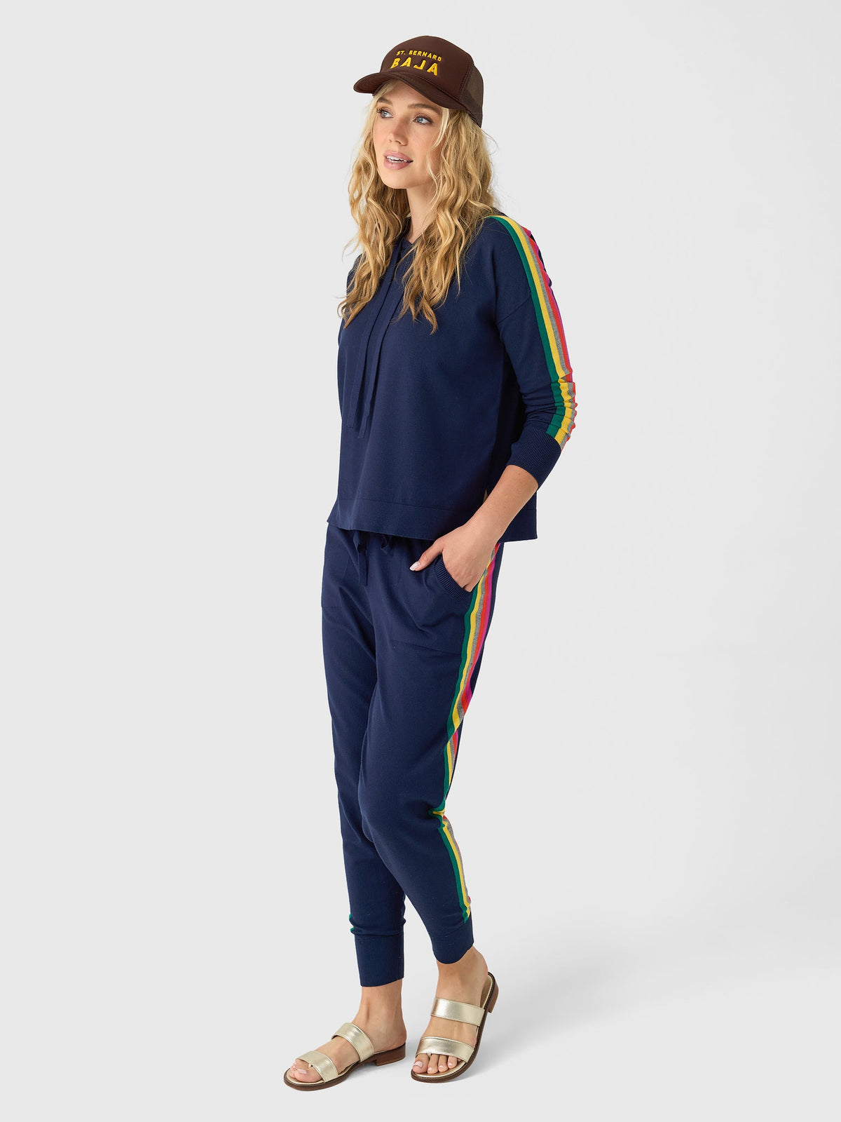Eche Women's Solid Striped Hoodie