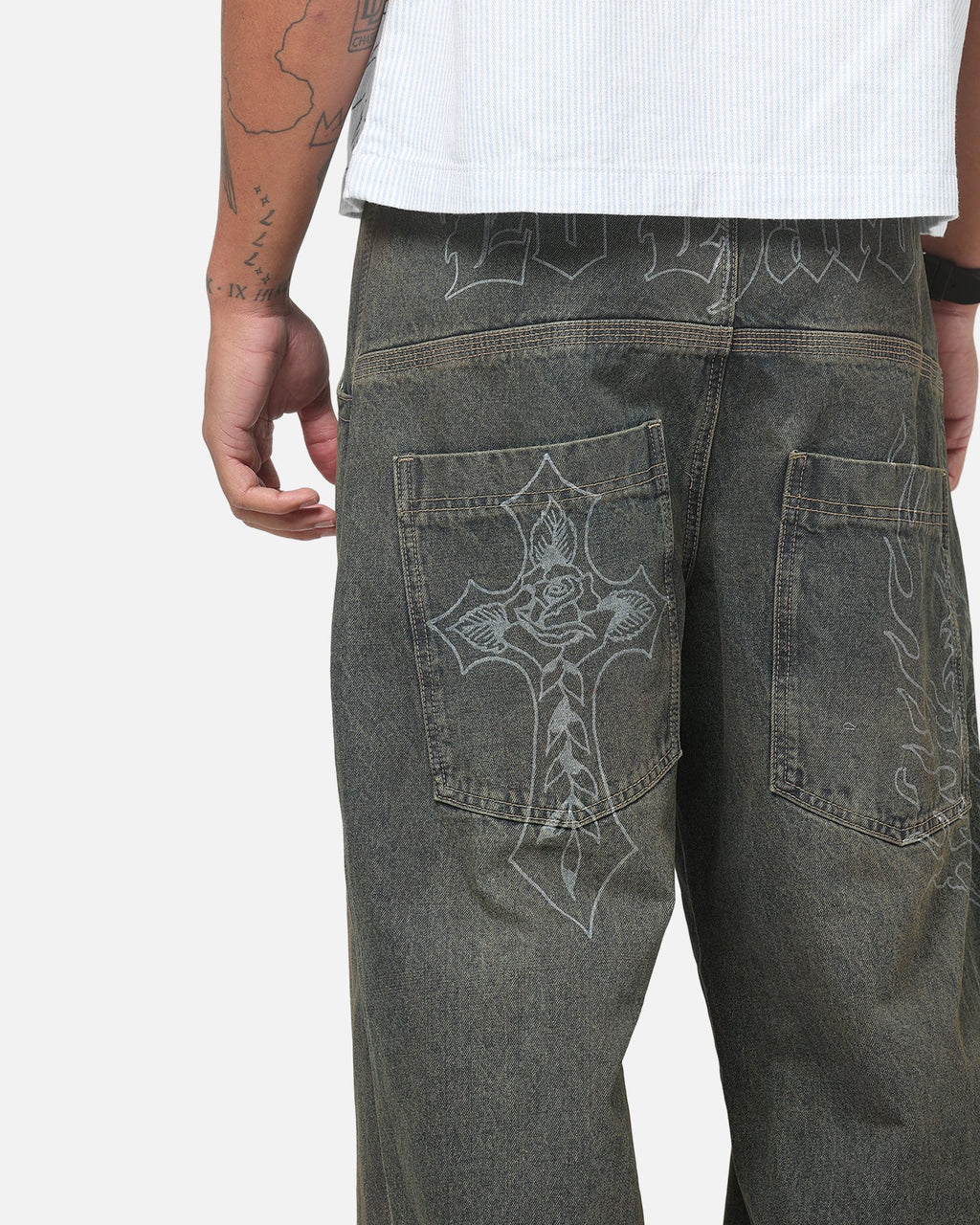 Ed Hardy Ghost Tattoo Ultra Wide Jeans Dirty Denim