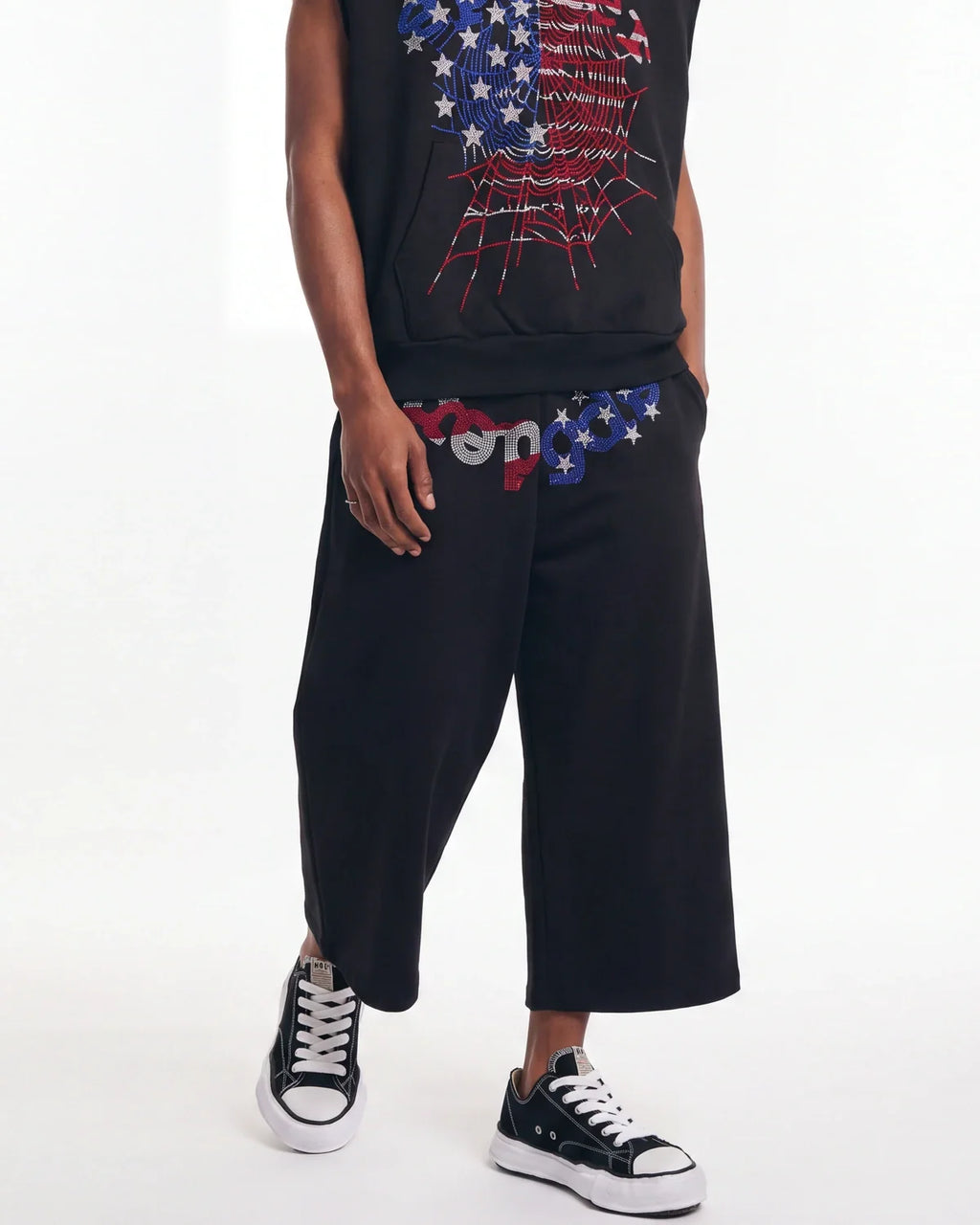 Sp5der Rhinestone OG Web Long Shorts Onyx