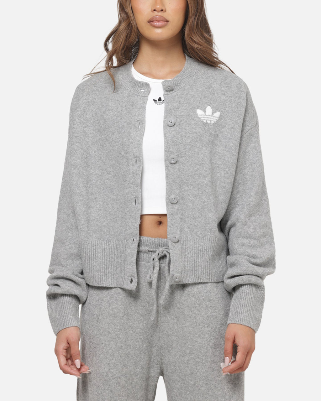 Adidas Women's Essentials Knit Cardigan Medium Grey Heather
