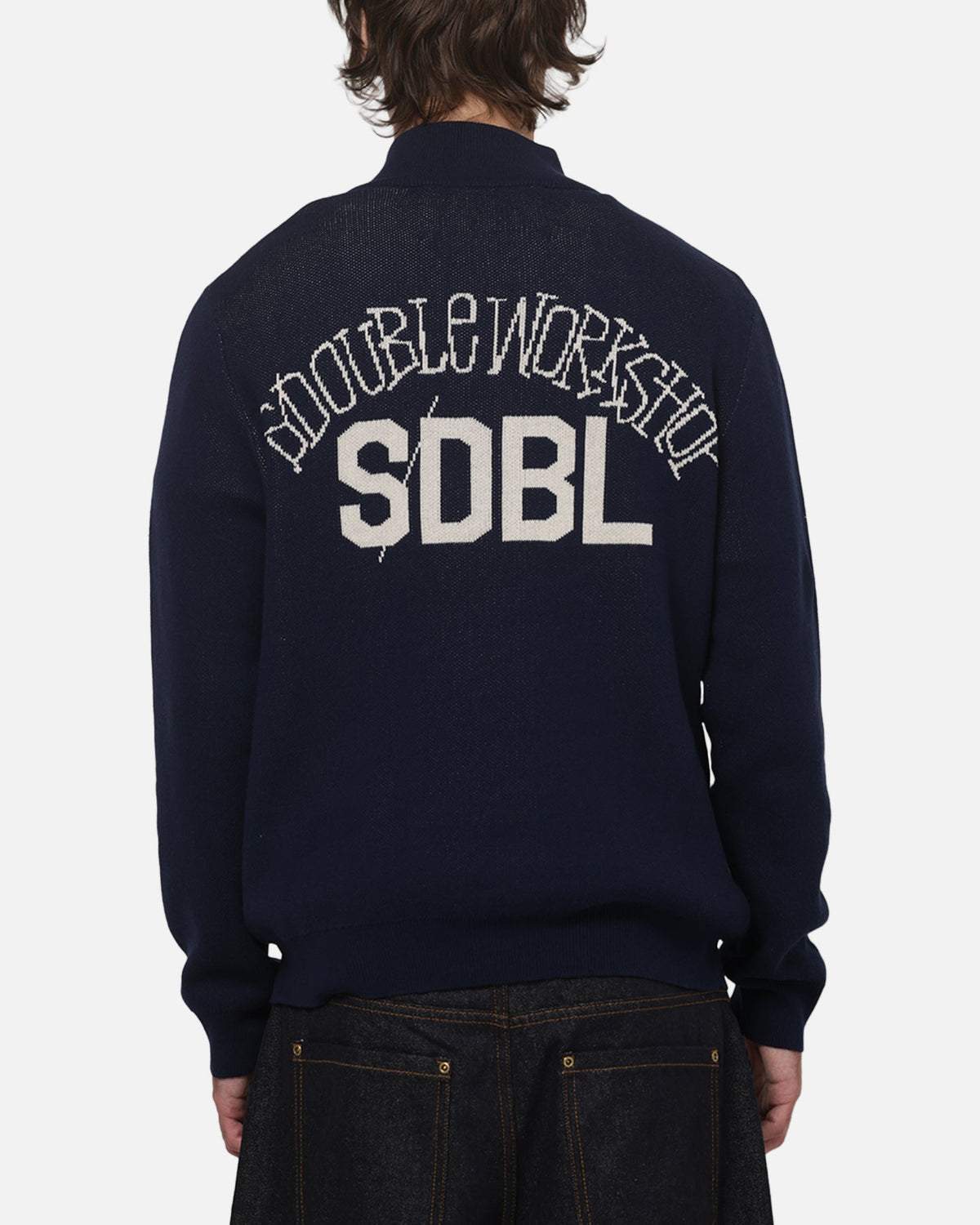 S Double Team Knit Quarter Zip Crewneck Navy
