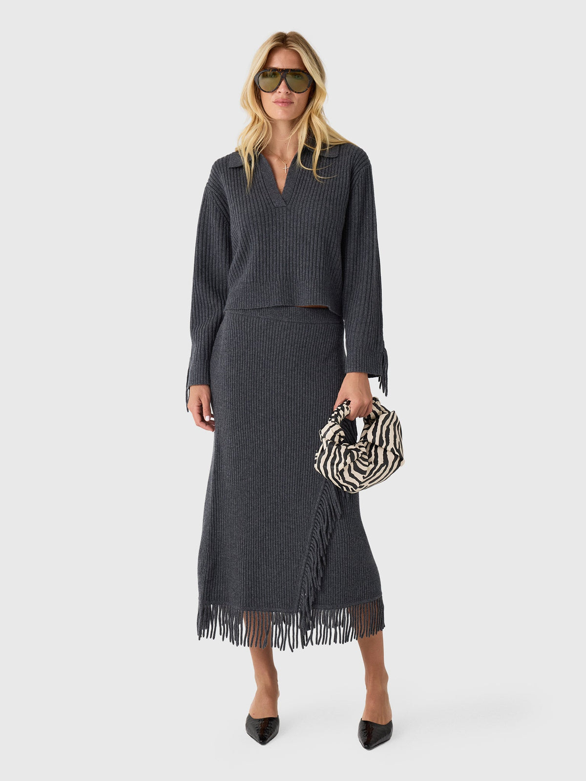 Simkhai Women's Natalia Collared Fringe Sweater