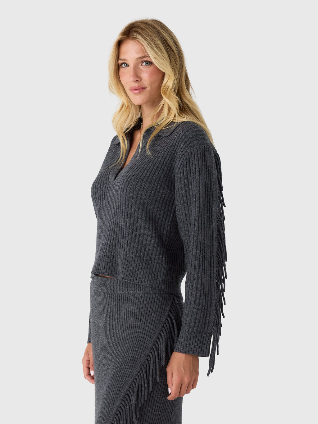 Simkhai Women's Natalia Collared Fringe Sweater