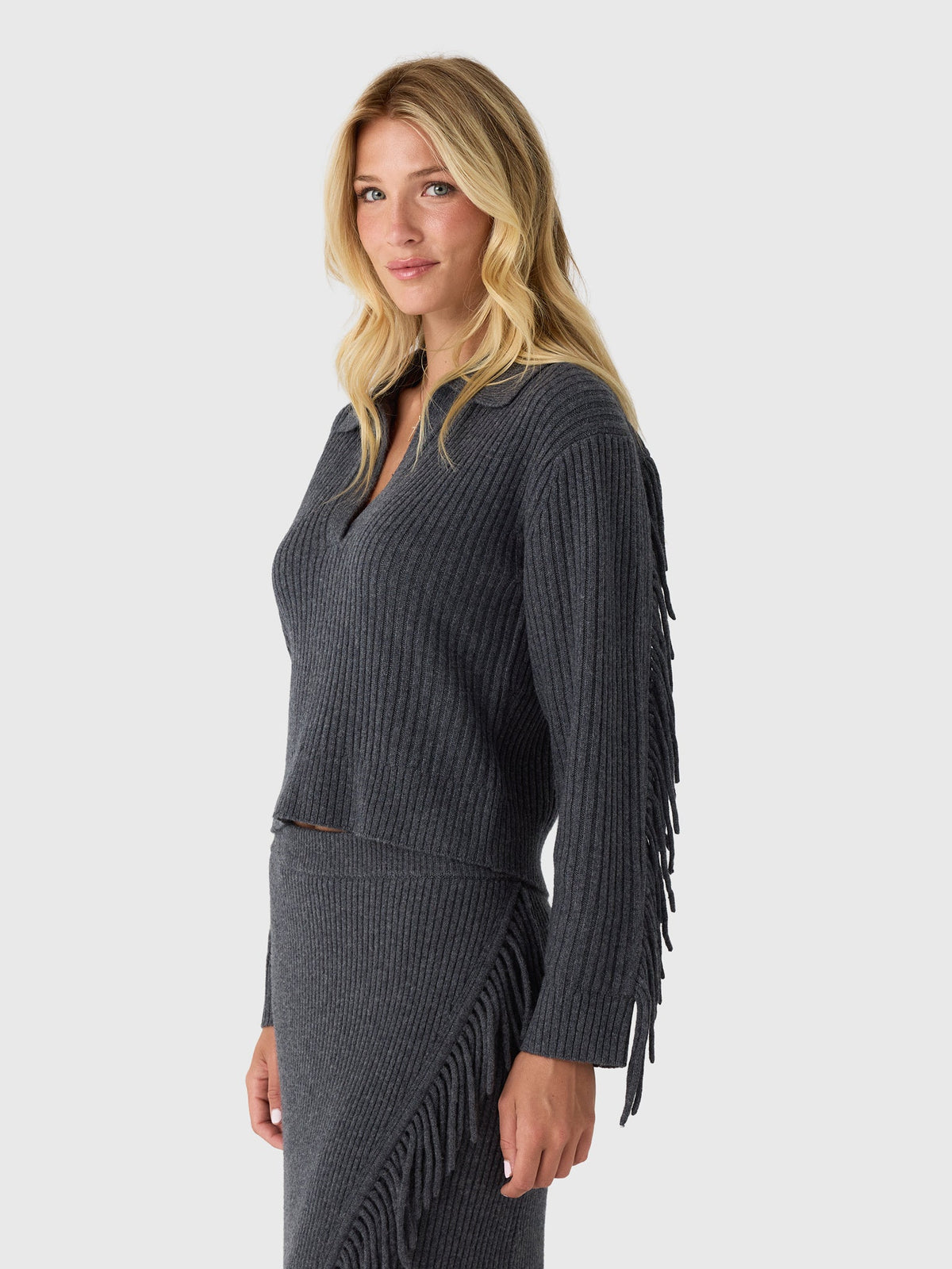 Simkhai Women's Natalia Collared Fringe Sweater