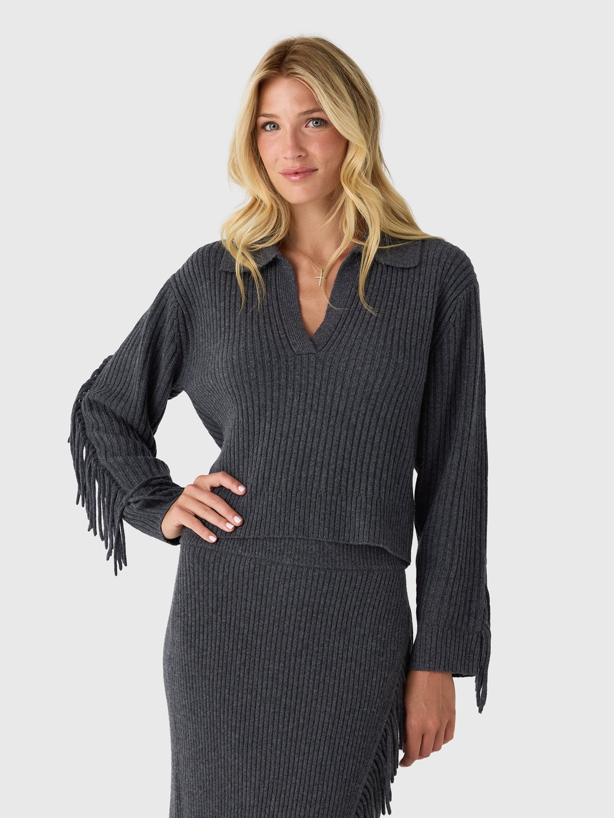 Simkhai Women's Natalia Collared Fringe Sweater