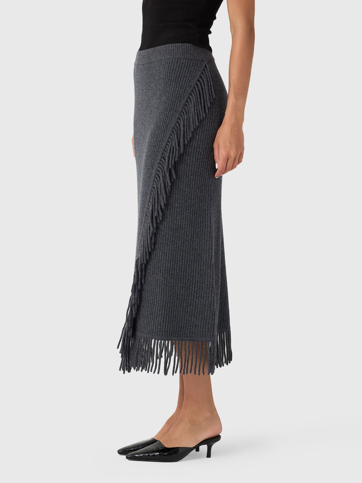 Simkhai Women's Casey Knit Fringe Midi Skirt