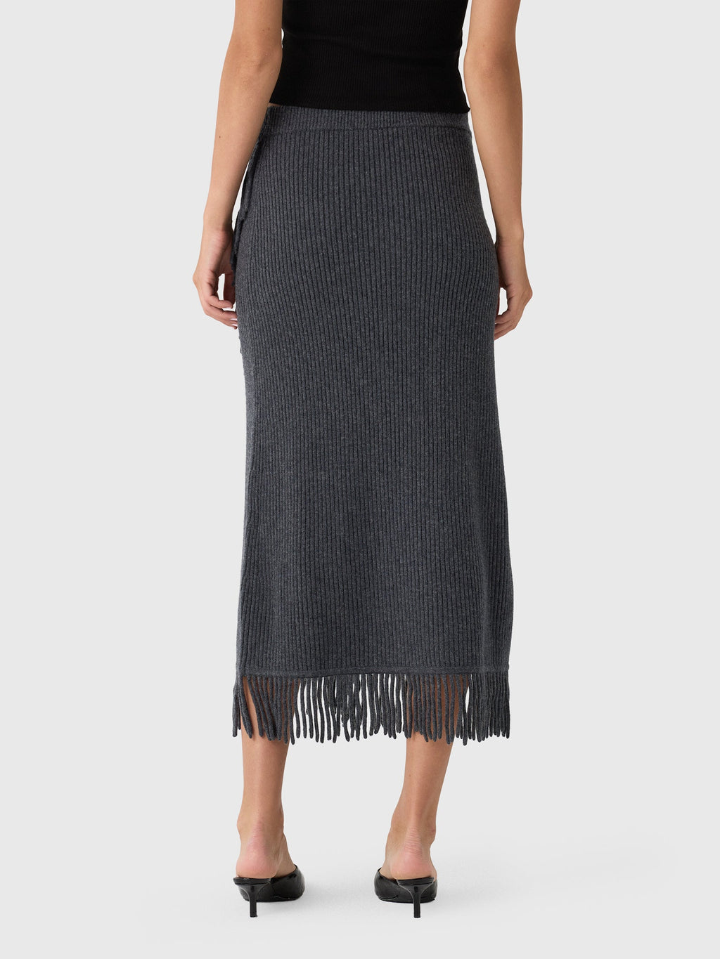Simkhai Women's Casey Knit Fringe Midi Skirt