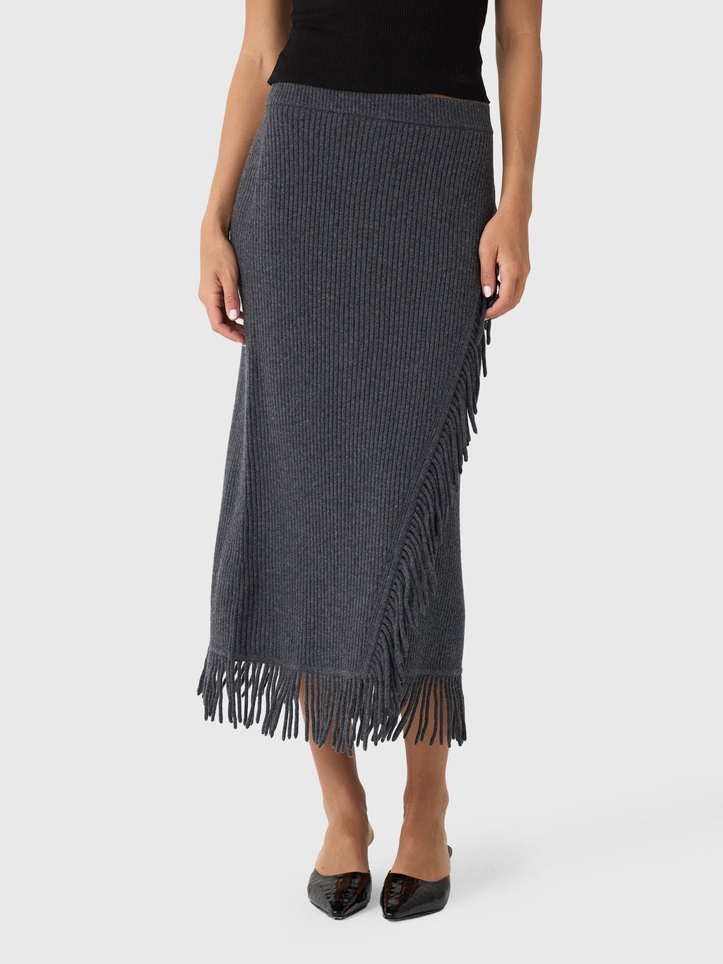 Simkhai Women's Casey Knit Fringe Midi Skirt