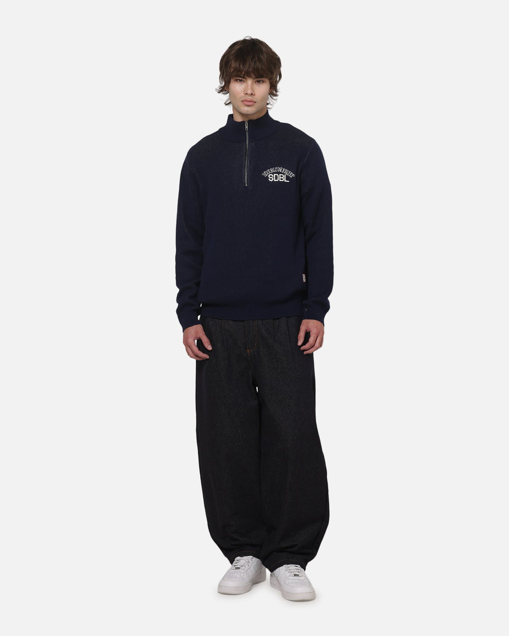 S Double Team Knit Quarter Zip Crewneck Navy