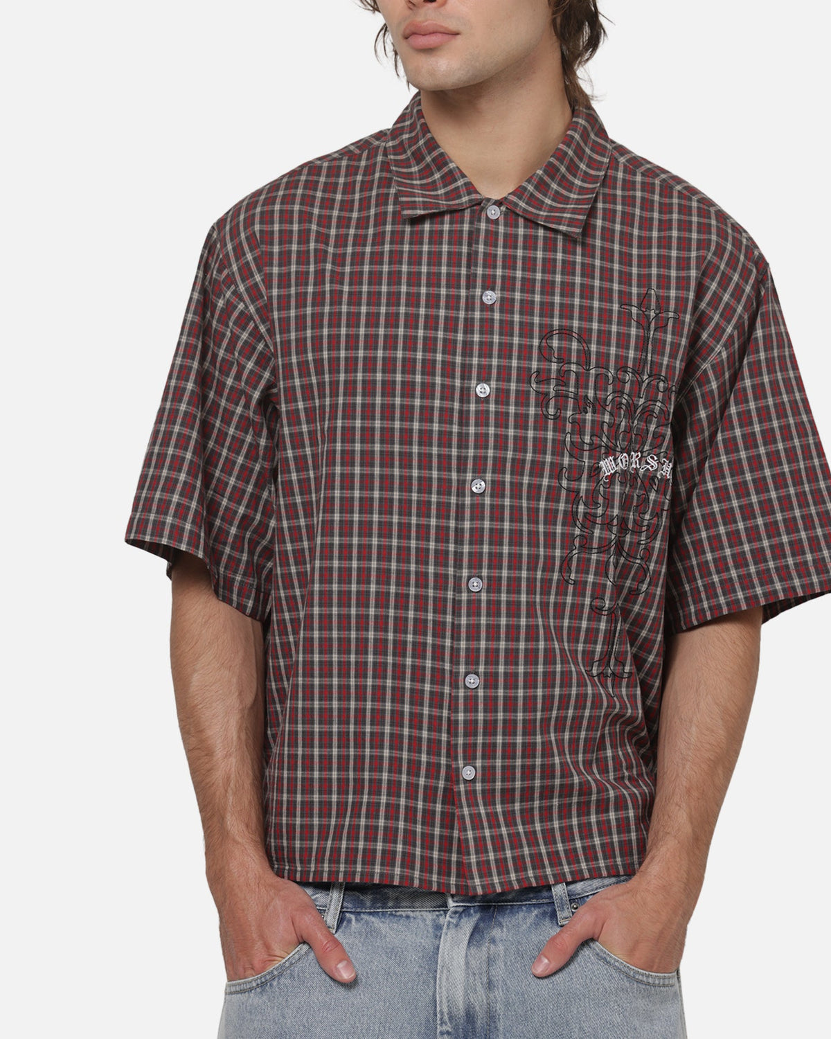 Worship Catharsis Box Crop Shirt Red Check