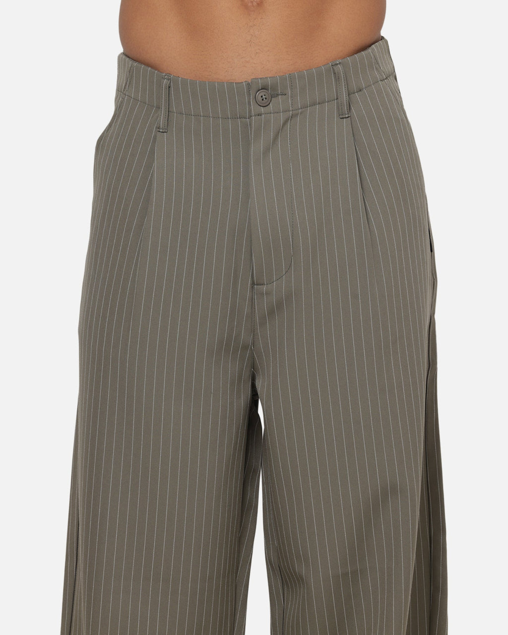 Carre Heritage Pleated Pants Sage Pinstripe