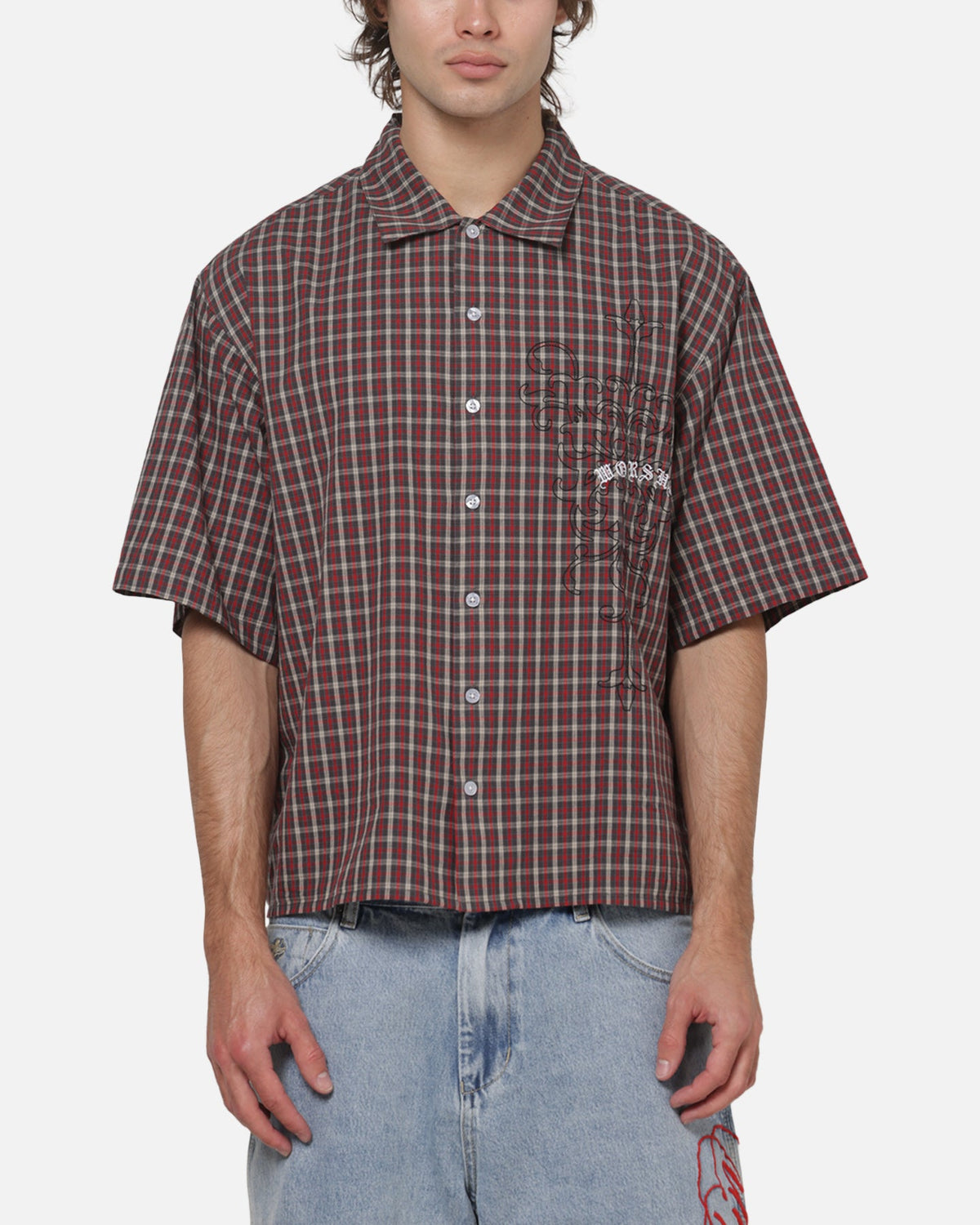 Worship Catharsis Box Crop Shirt Red Check