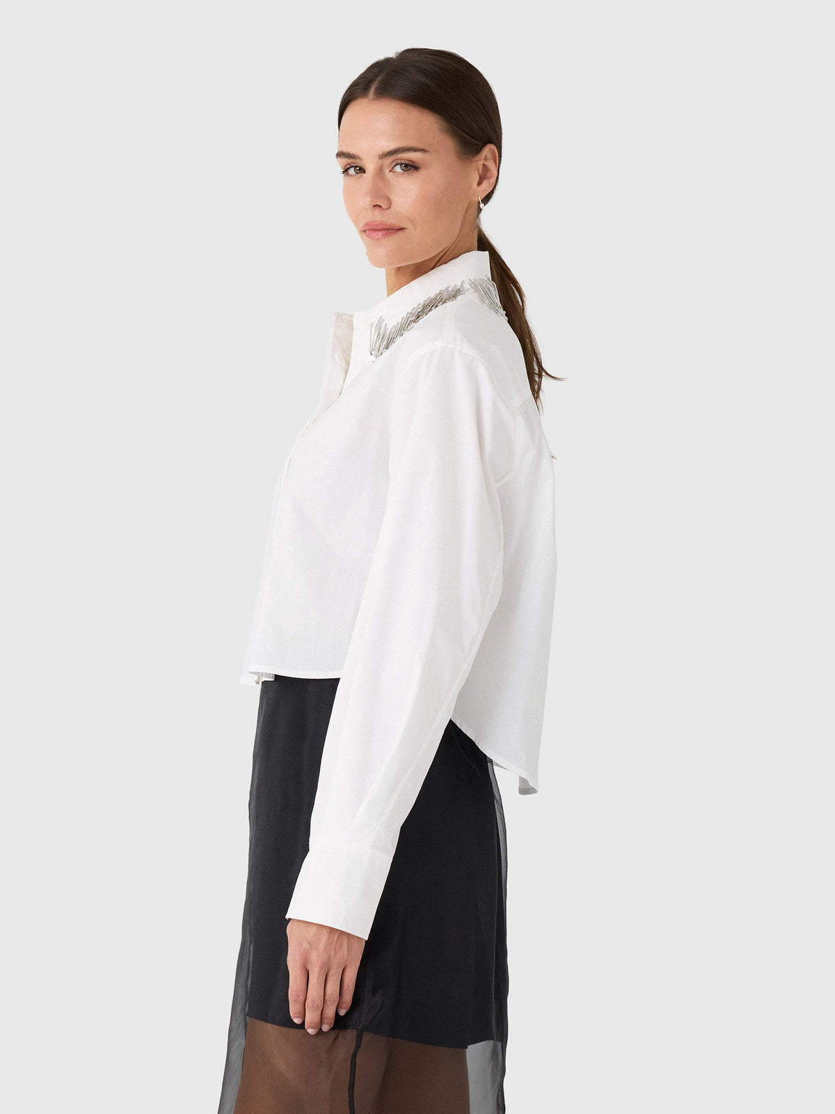 Simkhai Women's Renata Embellished Cropped Button-Down Shirt