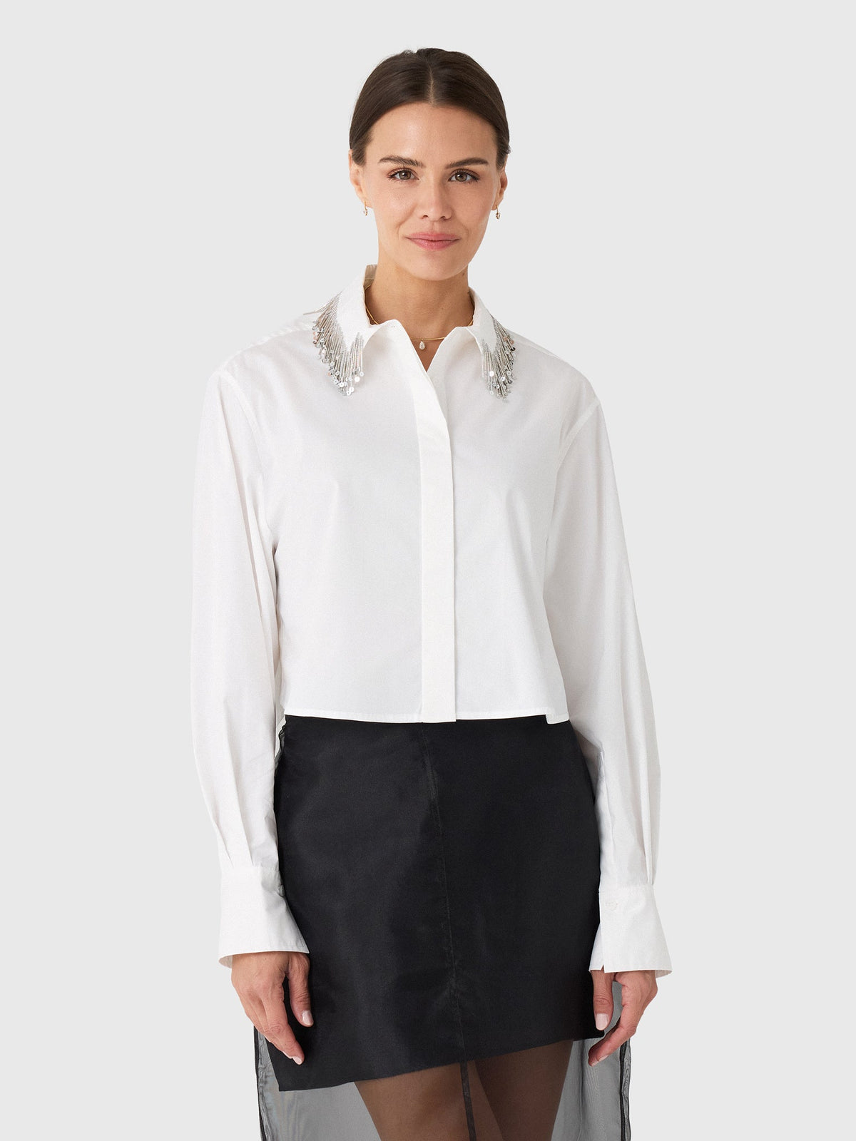 Simkhai Women's Renata Embellished Cropped Button-Down Shirt